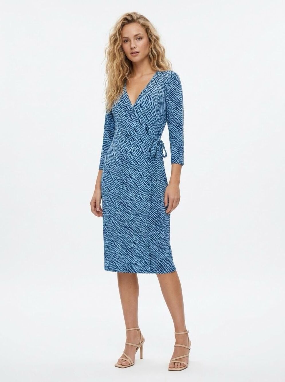 Vintage Barneys New York CO-OP Y2K Abstract Print Wrap Dress Blue Midi Medium